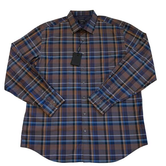 Bugatchi Dress Shirt Mens Size 2XL Brown Plaid Classic Fit Button Up Long Sleeve - Picture 1 of 11